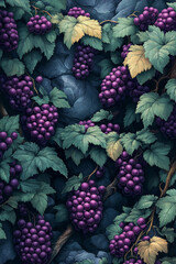 Lush Grapevines Abundantly Bearing Dark Purple Grapes