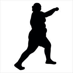 Fat man doing exercise Silhouette vector illustration