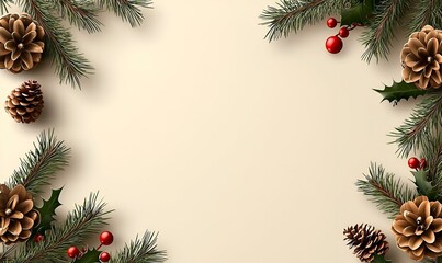 Festive Christmas Border, adorned with pinecones, vibrant greenery, and cheerful accents, perfect for holiday greetings and celebrations.