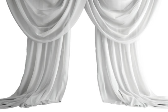 Elegant white drapes with soft folds, isolated on white.
