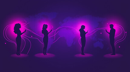 abstract professional business team people innovation connection of line from nail node to node on map background , networking concept