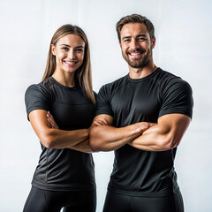 Confident Fitness Trainer Couple in Black Sportswear