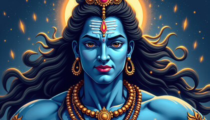 Elegant banner displaying Lord Shiva for Maha Shivaratri, highlighting the artistic interpretation and cultural significance of the festival.