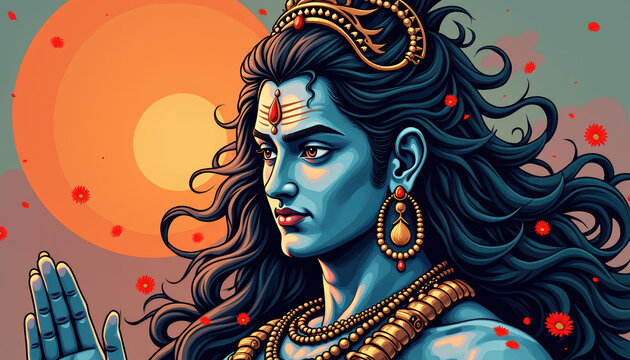 Artistic representation of Lord Shiva on a banner for Maha Shivaratri, encapsulating the essence of devotion and celebration in Hindu culture.