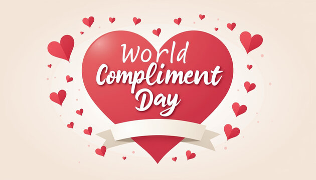 Creative banner for World Compliment Day displaying a heart surrounded by smaller hearts, designed to promote a spirit of kindness and warmth.