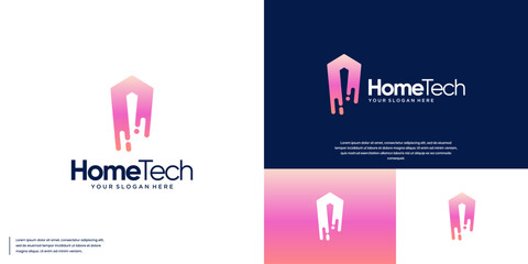 technology abstract logo with house shape, innovation, vector graphic design.