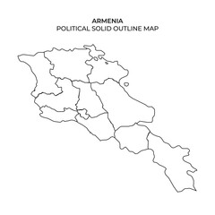 The political outline map depicts Armenia with defined regions and boundaries. This representation highlights the countrys geography and administrative divisions without additional details.