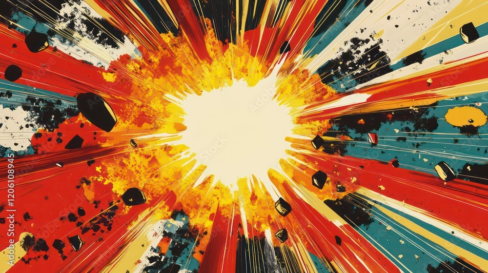Aufkleber abstract explosion with vibrant colors and dynamic motion streaks.