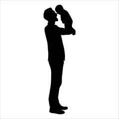 Father and son or dad and baby Silhouette vector illustration