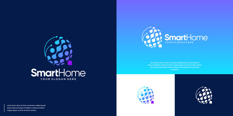 Fototapeta premium smart home logo with globe shape, global security system, graphic design inspiration.