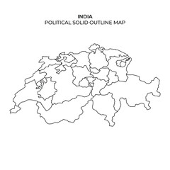 A solid outline map representing India, detailing its political boundaries and various regions. The map highlights different states and territories in a clear design.