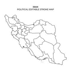 This graphic displays the political divisions of Iran, highlighting each region in an editable stroke format. It serves as a useful tool for educational and informational purposes.