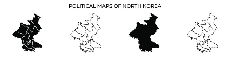 Obraz premium Different representations of North Koreas political boundaries illustrate the changing divisions over various periods. Each map highlights distinct territorial configurations.
