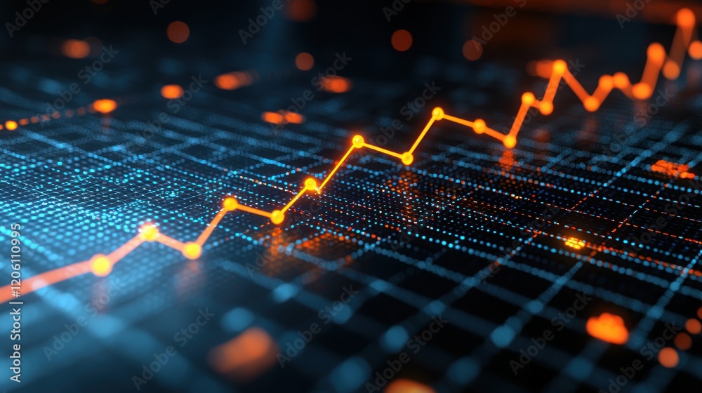 Poster dynamic data visualization: glowing graph line on dark grid
