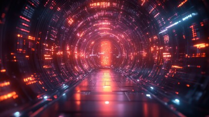 Obraz premium Neon Tunnel: A Journey Through Digital Space