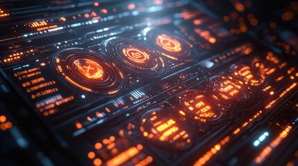 Obraz premium Futuristic Interface: Neon Orange Digital Dashboard