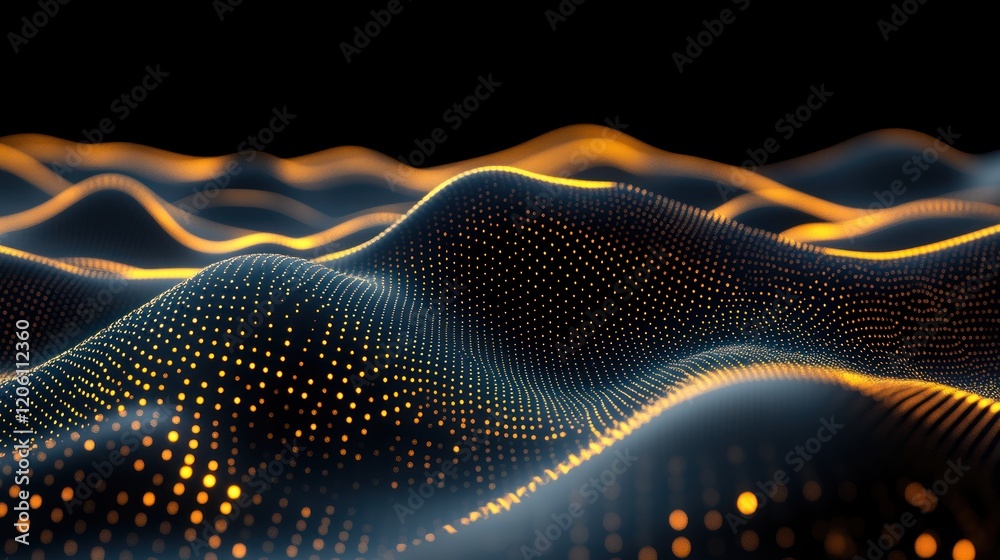 Poster dynamic glowing particle waves abstract background