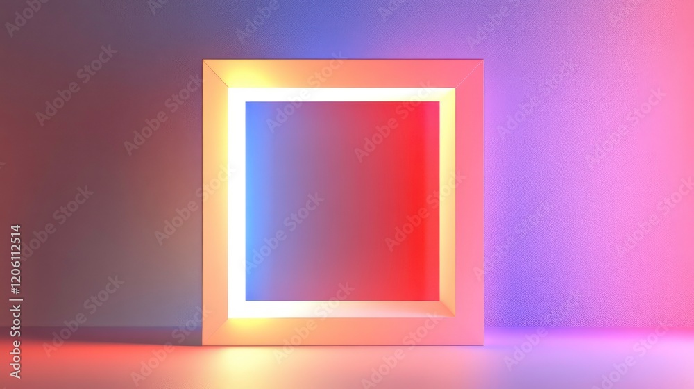 Poster Glowing neon frame with vibrant color gradient background.