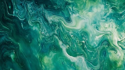 Obraz premium Abstract Emerald Swirls: A mesmerizing teal and green acrylic pour painting