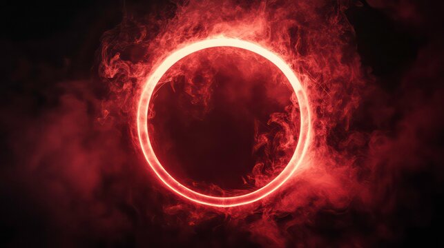 Glowing red circle in smoky dark background. (1)