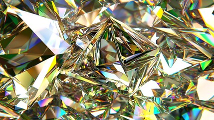 Iridescent crystal cluster, geometric background, digital render, luxury texture