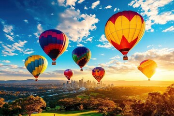 Naklejka premium Experience the thrill of vibrant balloons taking to the skies.