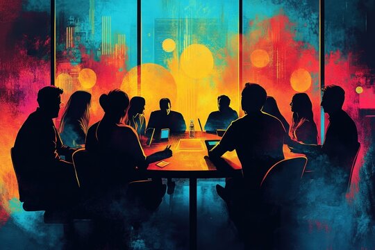 Innovative ideas emerge in a creatively lit environment.