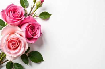 rose flower composition on white background.  Birthday, mothers, Valentine, women, wedding day concep
