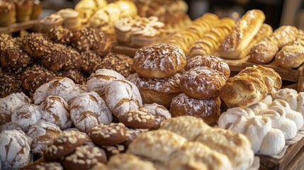 Obraz premium A gluten-free bakery display, featuring a variety of baked goods made without gluten, promoting dietary inclusivity
