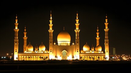 Naklejka premium Illuminated Mosque at Night Majestic Architecture