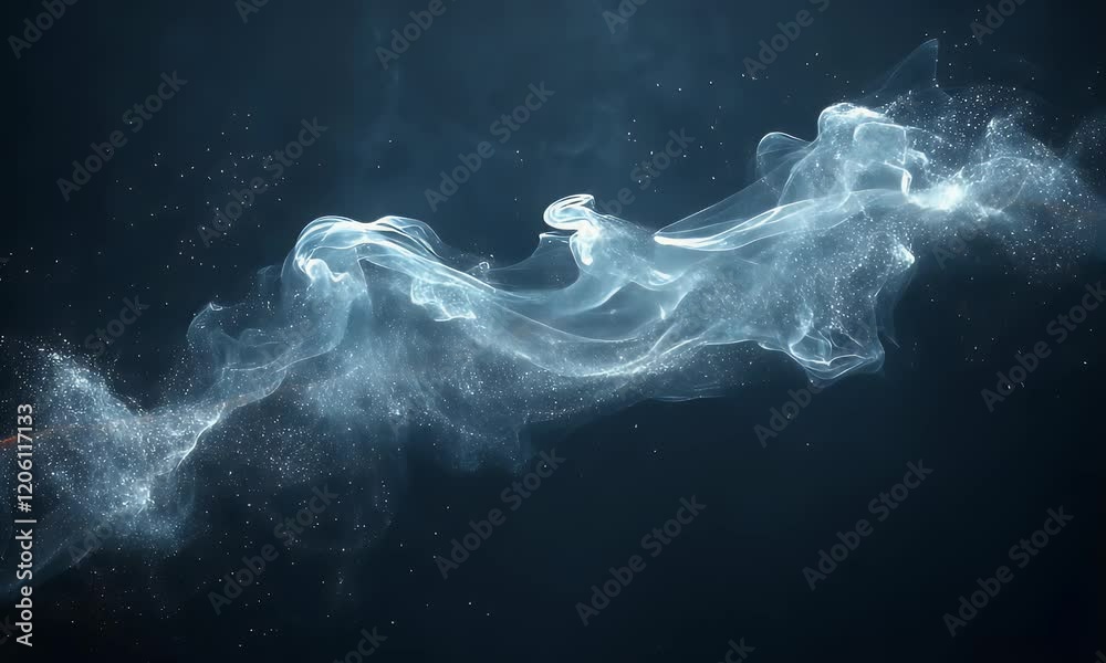 Wall mural ethereal wave of light gracefully flowing through a dark background, creating a sense of movement an