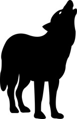Black wolf silhouette cutout icon. Flat vector wolf animal  isolated on transparent background. Front and side view print tribal tattoo howling design Pagan familiar spirit art