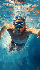 Fototapeta premium Underwater View of a Professional Swimmer in Action AI Generated