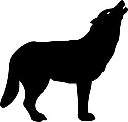 Black wolf silhouette cutout icon. Flat vector wolf animal  isolated on transparent background. Front and side view print tribal tattoo howling design Pagan familiar spirit art