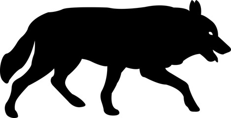 Black wolf silhouette cutout icon. Flat vector wolf animal  isolated on transparent background. Front and side view print tribal tattoo howling design Pagan familiar spirit art
