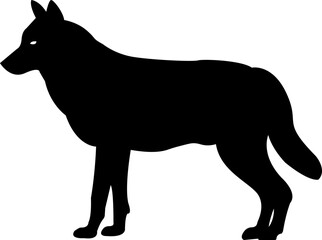 Black wolf silhouette cutout icon. Flat vector wolf animal  isolated on transparent background. Front and side view print tribal tattoo howling design Pagan familiar spirit art