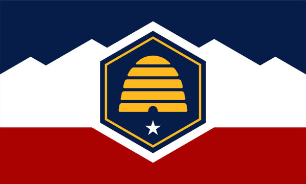 The flag of Utah, a state in the USA, with accurate proportions and official colors.