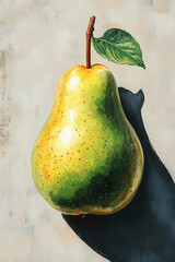 A Painted Pear with Green and Yellow Hues