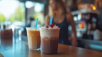 Chilled drinks at a virtual cafe catch-up. Refreshing chat