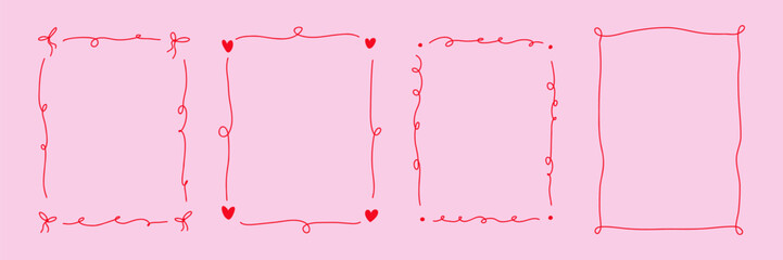 Set of whimsical hand-drawn frames with wavy squiggle curly ribbons in trendy, vintage styles. Vector playful border frames for trendy invitations, cards © bosotochka