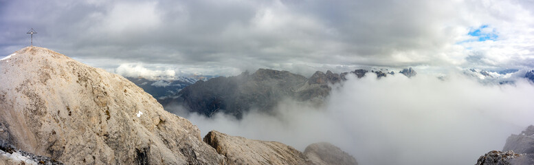 The specular landscape of Durrenstein after hike to peak in Autumn season, Dolomite, Italy.