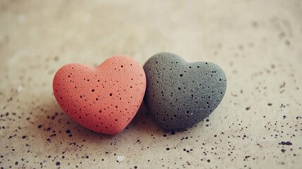Obraz premium Romantic Couple Hearts Textured Design Valentines Day Red Gray Stone Background Lovely Sweetheart Decoration Perfect for Greeting Cards Wedding Invitations Tender 