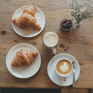 Top-down view of a breakfast