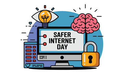 Safer Internet Day, February 6. Online and cyber security awareness vector template for banner, card, poster and background design. Vector illustration.
