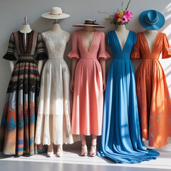 Dress on hangers. A wonderful collections with different design.