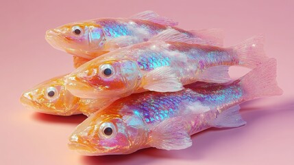 Holographic Fish Display on Pink Background