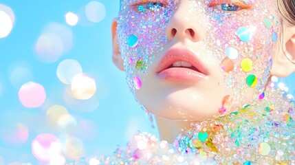Iridescent Fashion Art with Glitter and Pastel Hues