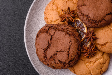 Sweet round crispy chocolate chip cookies