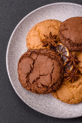 Sweet round crispy chocolate chip cookies