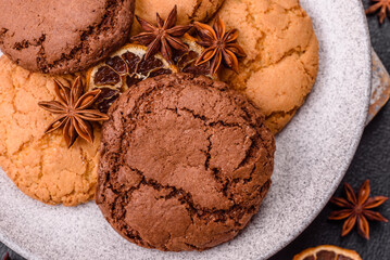 Sweet round crispy chocolate chip cookies